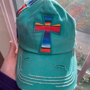 Serape and teal cross hat